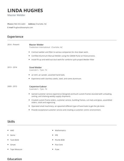Master Welder Resume
