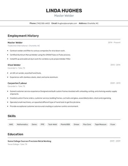 Master Welder Resume