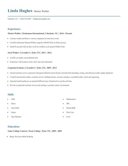 Master Welder Resume