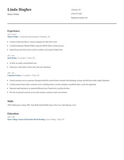 Master Welder Resume