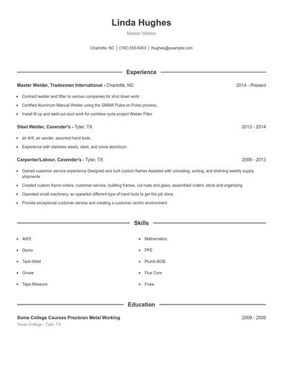 Master Welder Resume