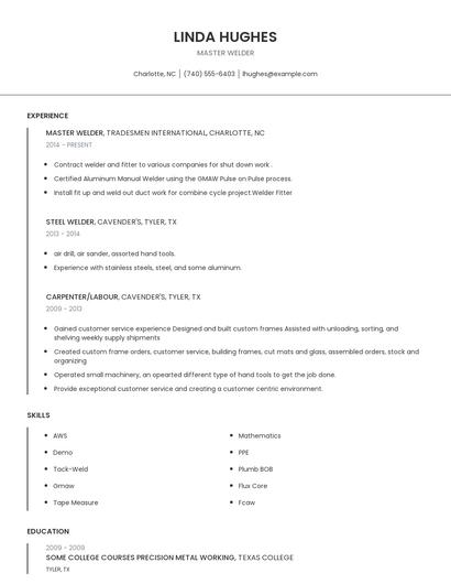 Master Welder Resume