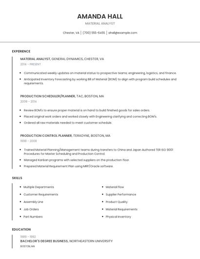 Material Analyst Resume