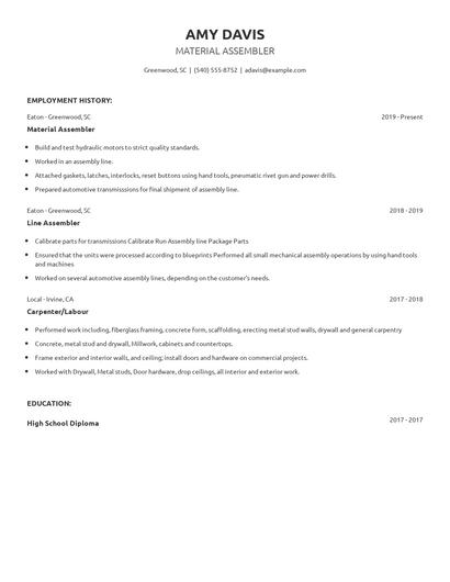 Material Assembler Resume