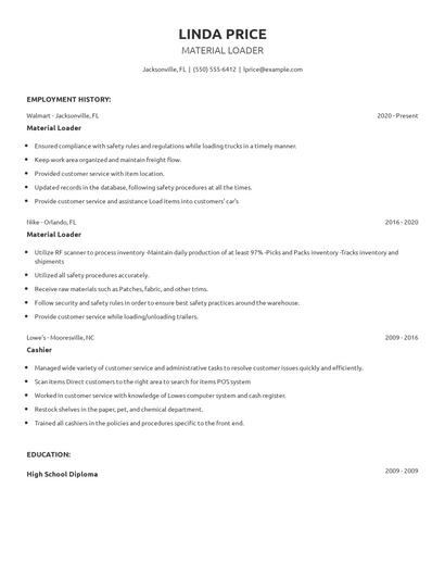 Material Loader Resume