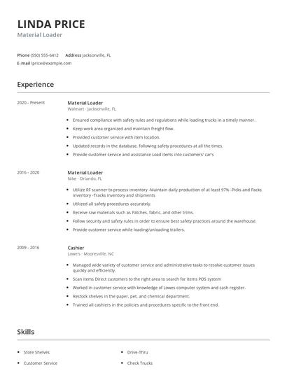 Material Loader Resume