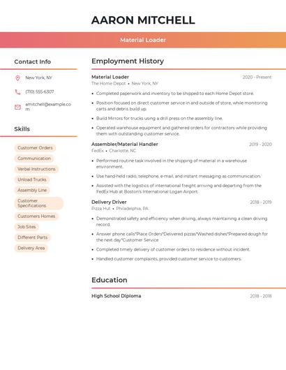 Material Loader Resume