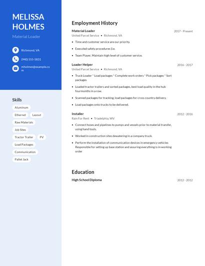 Material Loader Resume