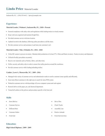 Material Loader Resume