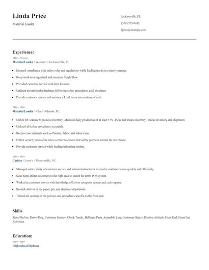 Material Loader Resume