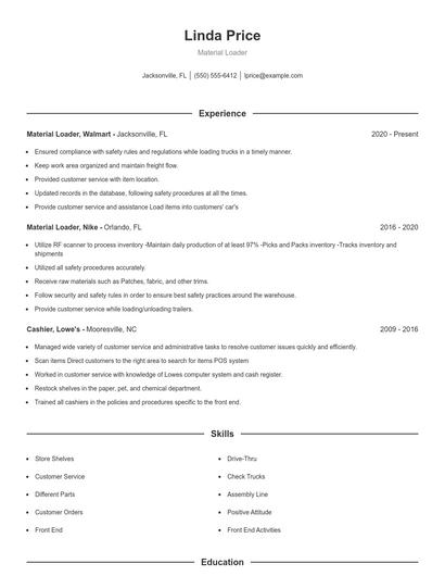 Material Loader Resume