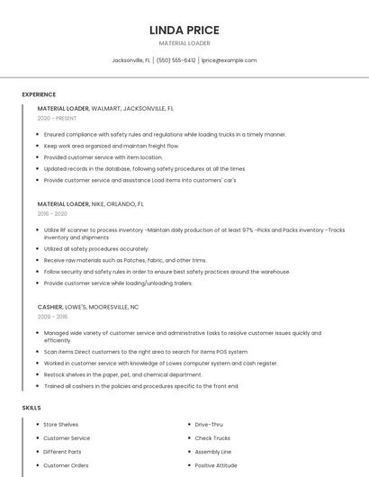 Material Loader Resume