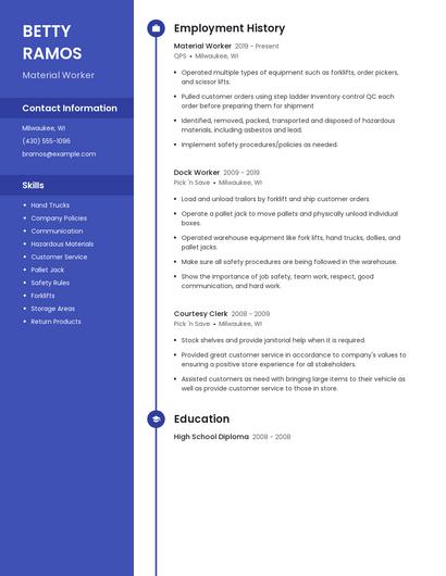 Material Worker Resume
