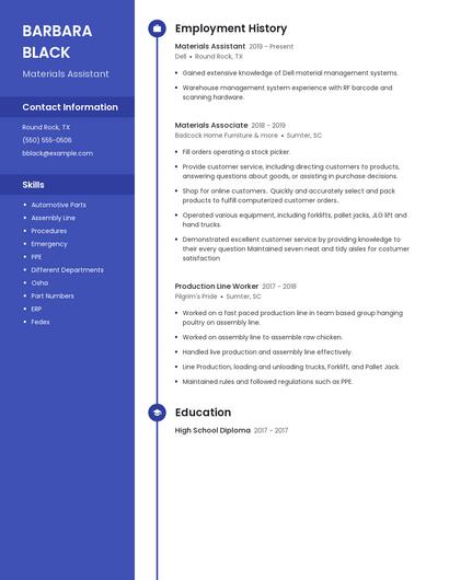 Materials Assistant Resume