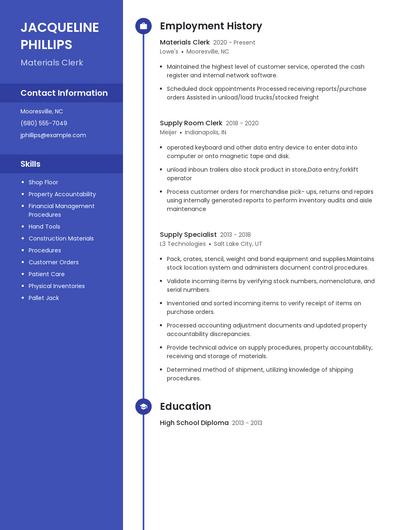 Materials Clerk Resume