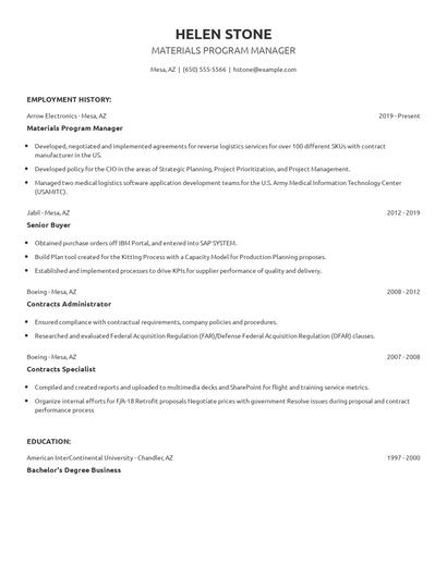 Materials Program Manager Resume