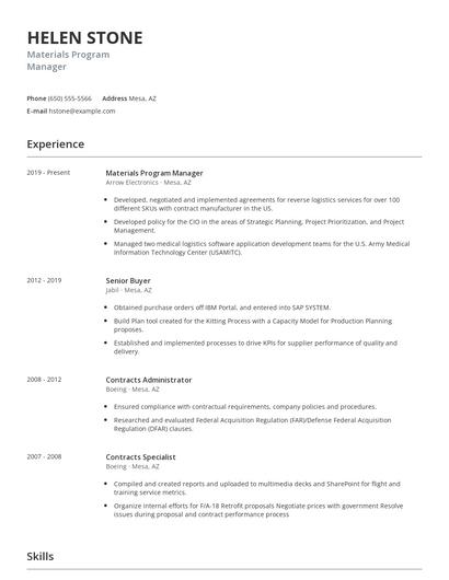 Materials Program Manager Resume