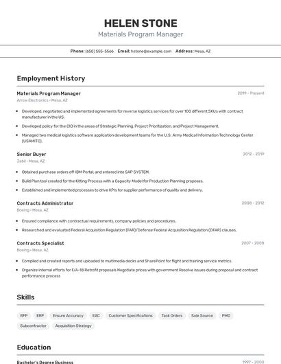 Materials Program Manager Resume
