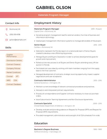 Materials Program Manager Resume