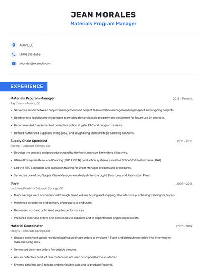 Materials Program Manager Resume