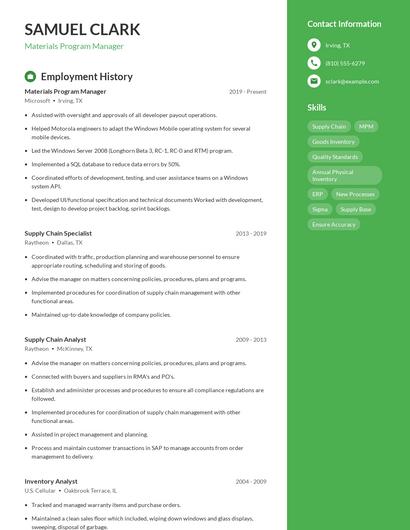 Materials Program Manager Resume
