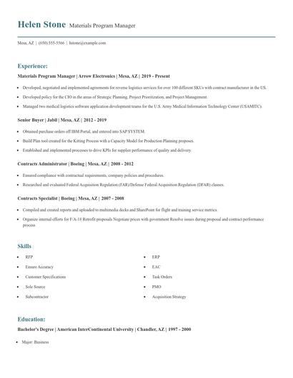 Materials Program Manager Resume