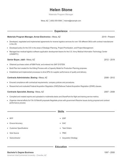 Materials Program Manager Resume