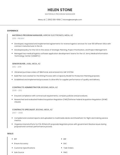 Materials Program Manager Resume