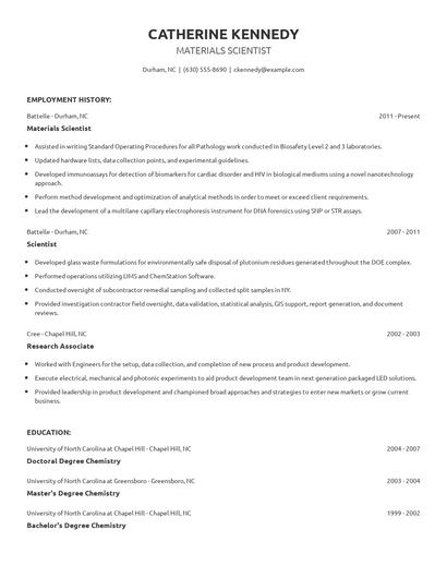 Materials Scientist Resume