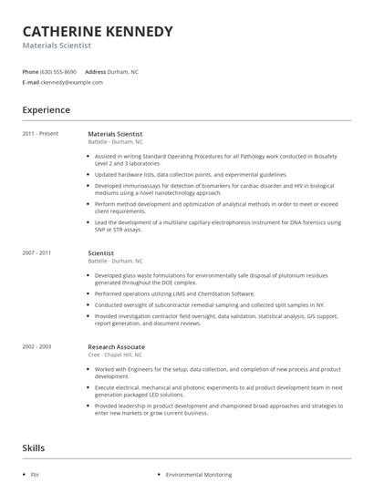 Materials Scientist Resume