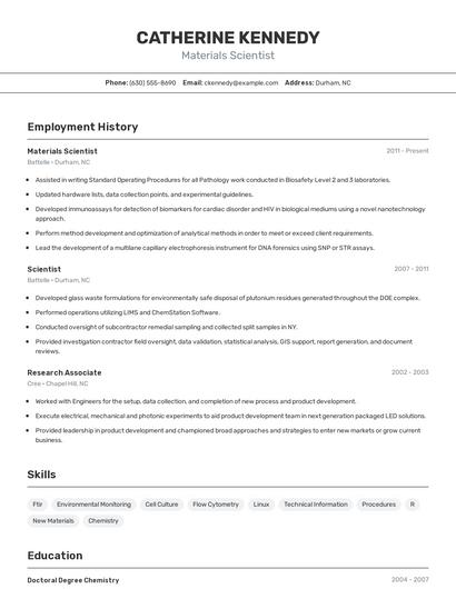 Materials Scientist Resume