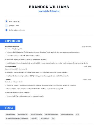 Materials Scientist Resume