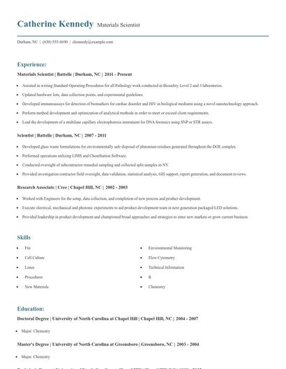 Materials Scientist Resume