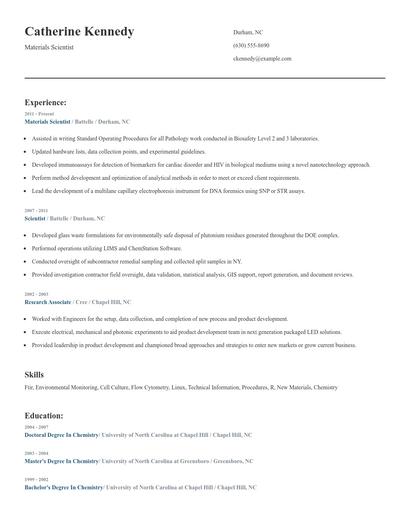 Materials Scientist Resume
