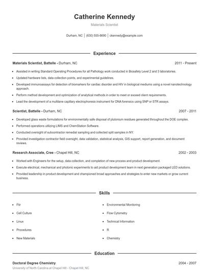 Materials Scientist Resume