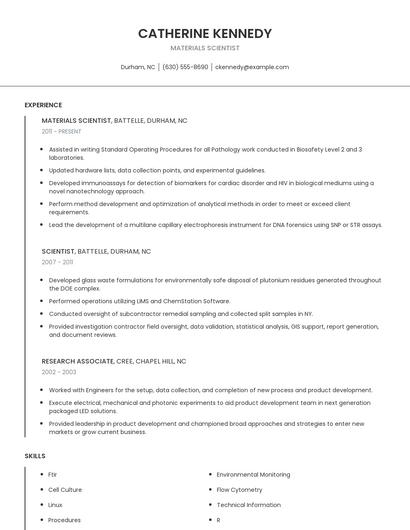 Materials Scientist Resume