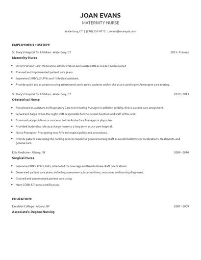 Maternity Nurse Resume