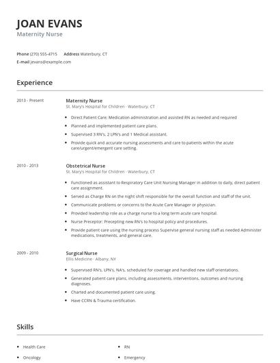 Maternity Nurse Resume