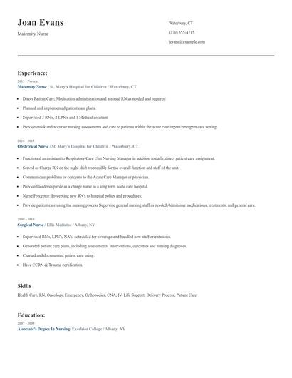 Maternity Nurse Resume