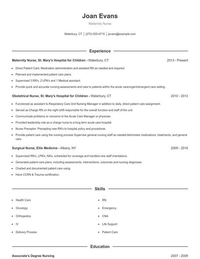 Maternity Nurse Resume