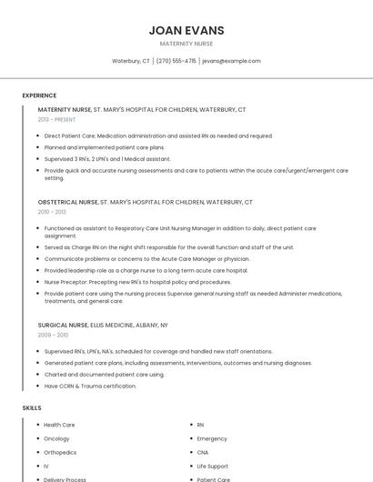 Maternity Nurse Resume