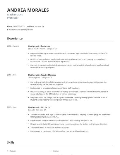 Mathematics Professor Resume