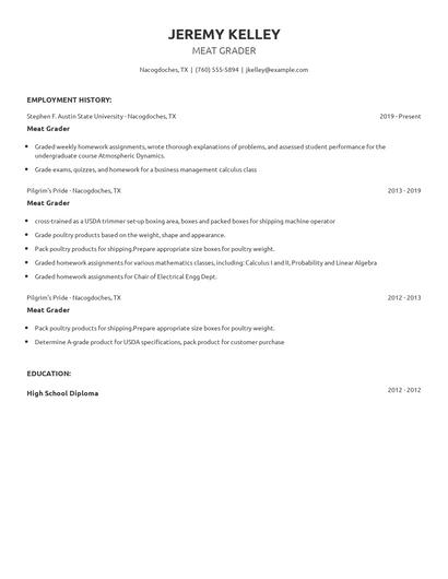 Meat Grader Resume