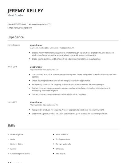 Meat Grader Resume