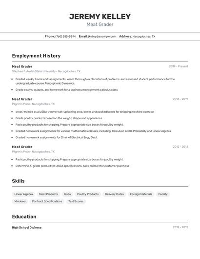 Meat Grader Resume
