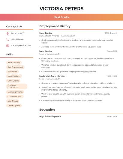 Meat Grader Resume