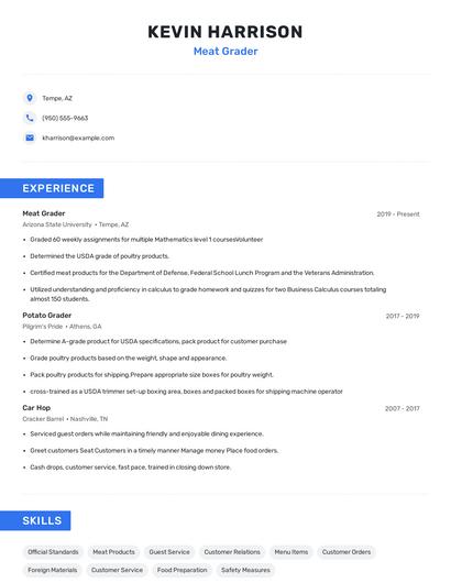 Meat Grader Resume