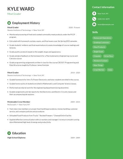 Meat Grader Resume
