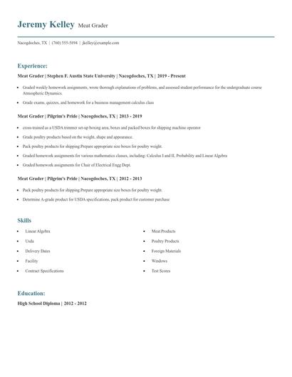 Meat Grader Resume