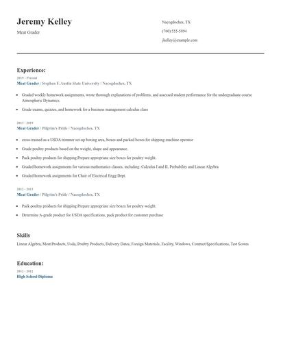 Meat Grader Resume